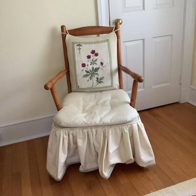 Lot C - 1125. Vintage Maple Ladder-back Chair with Custom Handmade Cushion Covering