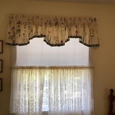 Lot C - 1128. Pair of Vintage Ethan Allen Maple Twin Beds with Custom Handmade Bedspread, Bedskirt, Pillow Shams, & Window Dressings