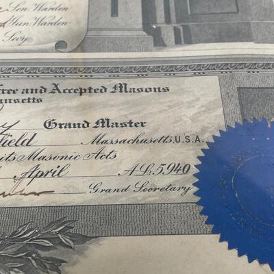 Vintage Mason Certificate 3rd Degree April 2, 1940