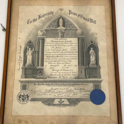 Vintage Mason Certificate 3rd Degree April 2, 1940