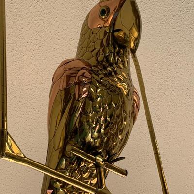 Huge 40â€ SERGIO BUSTAMANTE Brass & Copper Artisan Parrot On Swing