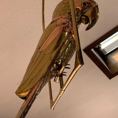 Huge 40â€ SERGIO BUSTAMANTE Brass & Copper Artisan Parrot On Swing