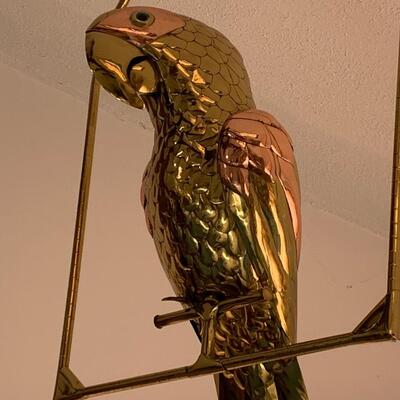 Huge 40” SERGIO BUSTAMANTE Brass & Copper Artisan Parrot On Swing