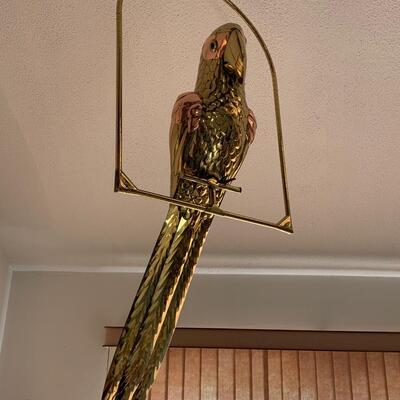Huge 40” SERGIO BUSTAMANTE Brass & Copper Artisan Parrot On Swing