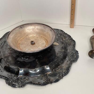 2 piece Silver Plated Vintage Turntable Tray and Vase
