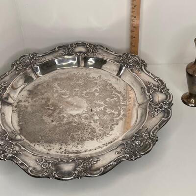 2 piece Silver Plated Vintage Turntable Tray and Vase