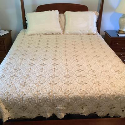 Lot. F - 1142. Antique Hand Crochet Popcorn Bedspread