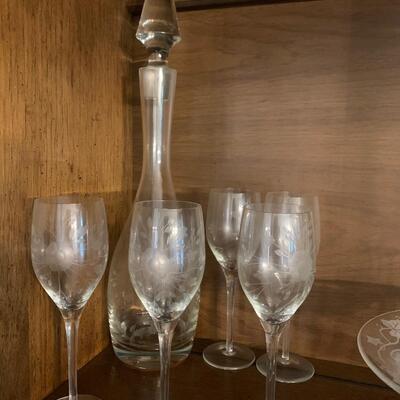 Etched Glass Decanter Set