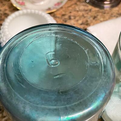 Three Vintage Blue Ball Mason Jars and One Vintage Atlas Blue Mason Jars