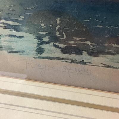 A1016 Vintage Village Scene Signed Etching