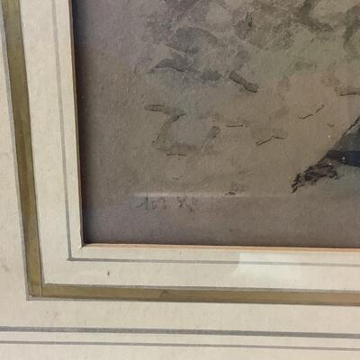 A1016 Vintage Village Scene Signed Etching