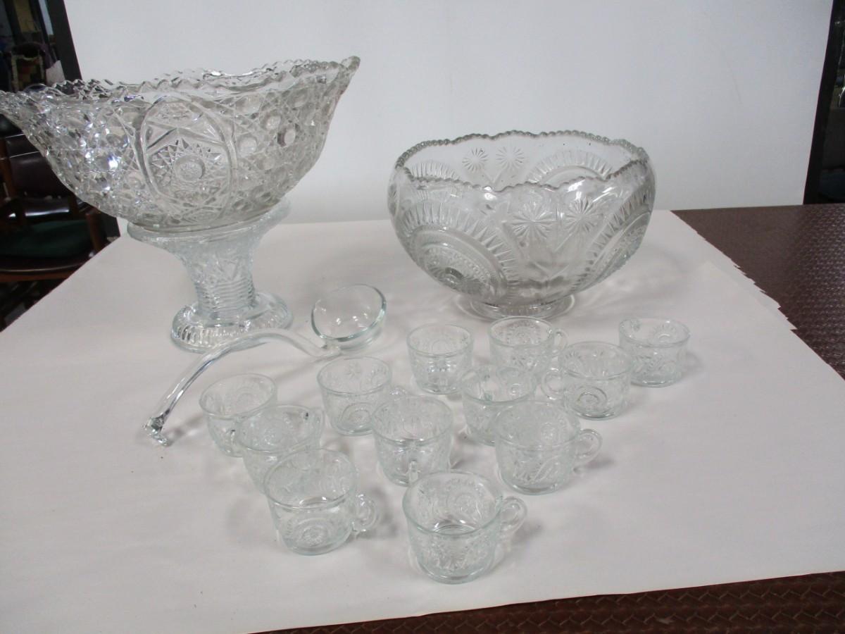 Punch Bowls With Glasses & Ladle