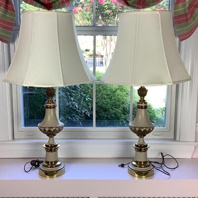 L1029 Pair of Vintage Brass & Cream Stiffel Lamps