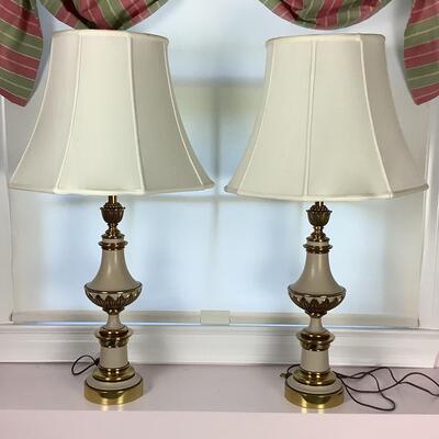 L1029 Pair of Vintage Brass & Cream Stiffel Lamps