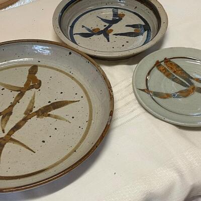 Three Vintage Stoneware Plates