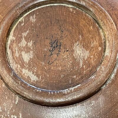 Vintage Walnut Turned Bowl with Utensils and 3 Bowls