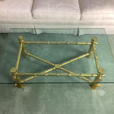 L1038 Vintage Gold Bamboo Style Glass Top Coffee Table