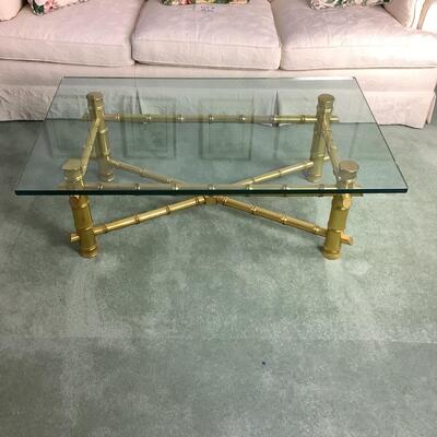 L1038 Vintage Gold Bamboo Style Glass Top Coffee Table