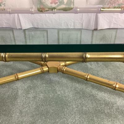 L1038 Vintage Gold Bamboo Style Glass Top Coffee Table