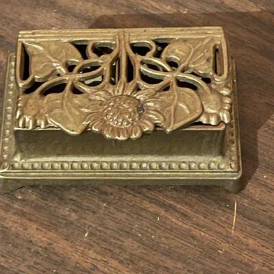 Vintage Art Nouveau Brass Postage Stamp Box with Two Compartments