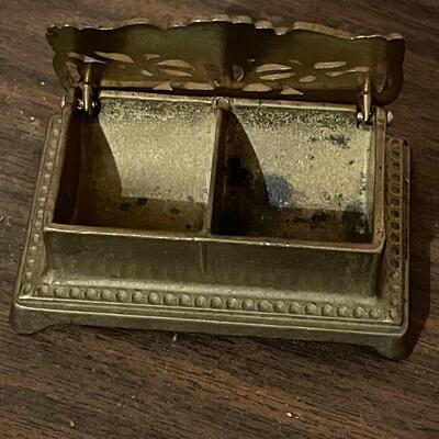 Vintage Art Nouveau Brass Postage Stamp Box with Two Compartments