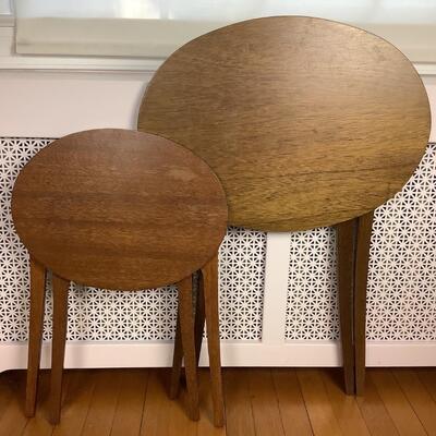 L1042 Pair of Vintage MCM Wooden Oval Folding Tables