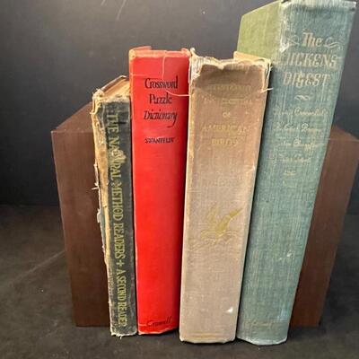 Lot 155. Vintage Books and Wooden Bookends