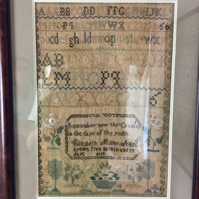 L1044 Early Antique Framed American Needlepoint Sampler 1846