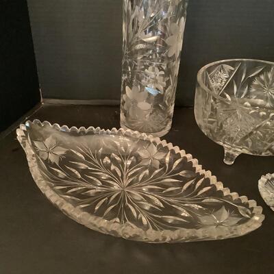 L1049 Set of 5 pc Vintage Cut Glass Lot