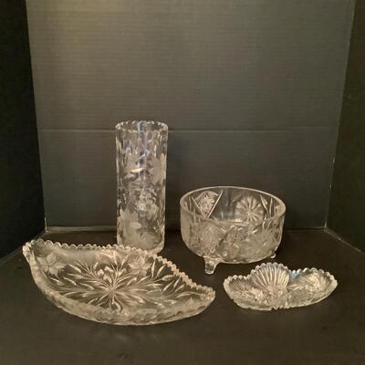 L1049 Set of 5 pc Vintage Cut Glass Lot