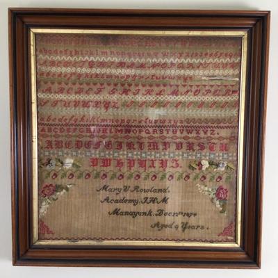 B1054 Large Antique 1874 Needlepoint Sampler