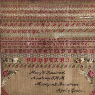 B1054 Large Antique 1874 Needlepoint Sampler