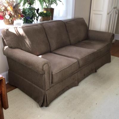 B1076 Broyhill Three Cushion Brown Sofa