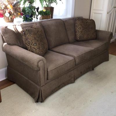 B1076 Broyhill Three Cushion Brown Sofa