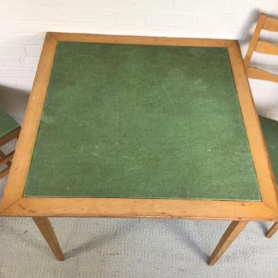 B1080 Vintage Folding Green Card Table & Two Matching Chairs
