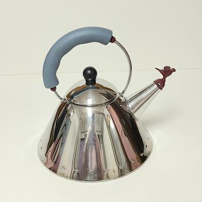 LOT 82   POST MODERN MICHAEL GRAVES TEA KETTLE FOR ALESSI BIRD WHISTLE NEVER USED IN BOX