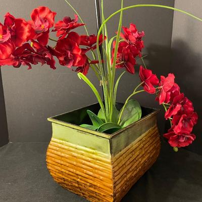 Lot 175. Red Orchid and Metal Planter