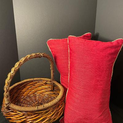 Lot 176. Basket and Pair of Red Pillows