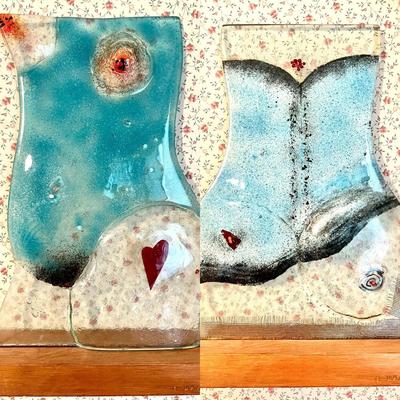 LOT 88  PAIR OF ART GLASS FEMALE TORSOS BY IVAN DAIBER CHILE S.A.