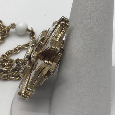 Double Sided   Vintage HERALDIC White  ENAMEL COAT OF ARMS CREST PENDANT Necklace LION Crown