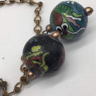 Vintage Cloisonne Dragon Ball Beaded Necklace. Unique