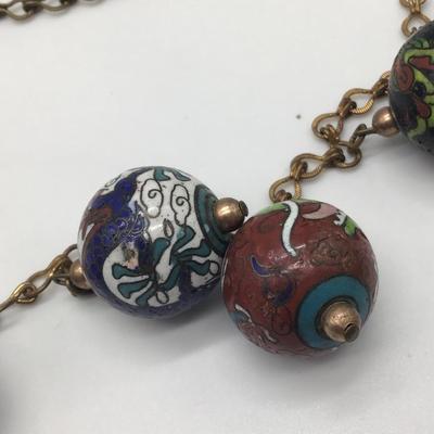Vintage Cloisonne Dragon Ball Beaded Necklace. Unique