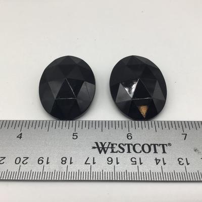West Germany Vintage Black Onyx Glass  Earrings. Marked