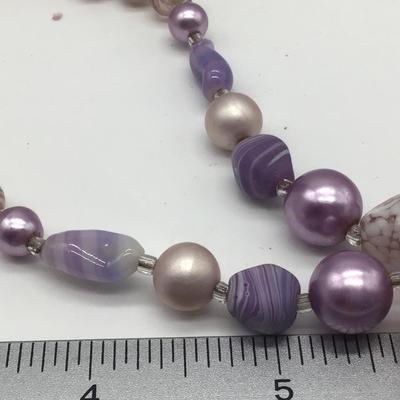 Beautiful Glass And Purple Beaded Necklace Vintage Japan