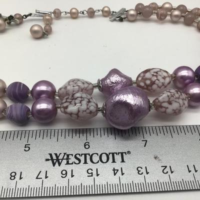 Beautiful Glass And Purple Beaded Necklace Vintage Japan