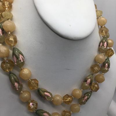 Vintage Lucite And Metal Floral Hong Kong Necklace