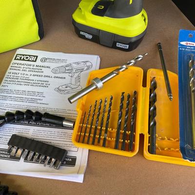 Lot 40 Ryobi 18v Cordless Drill with Charger and Bits