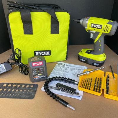 Lot 40 Ryobi 18v Cordless Drill with Charger and Bits