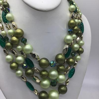 Beautiful Multi Greens Vintage Beaded Necklace