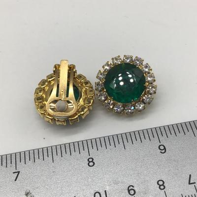 Beautiful Green Glass And Rhinestone Earrings